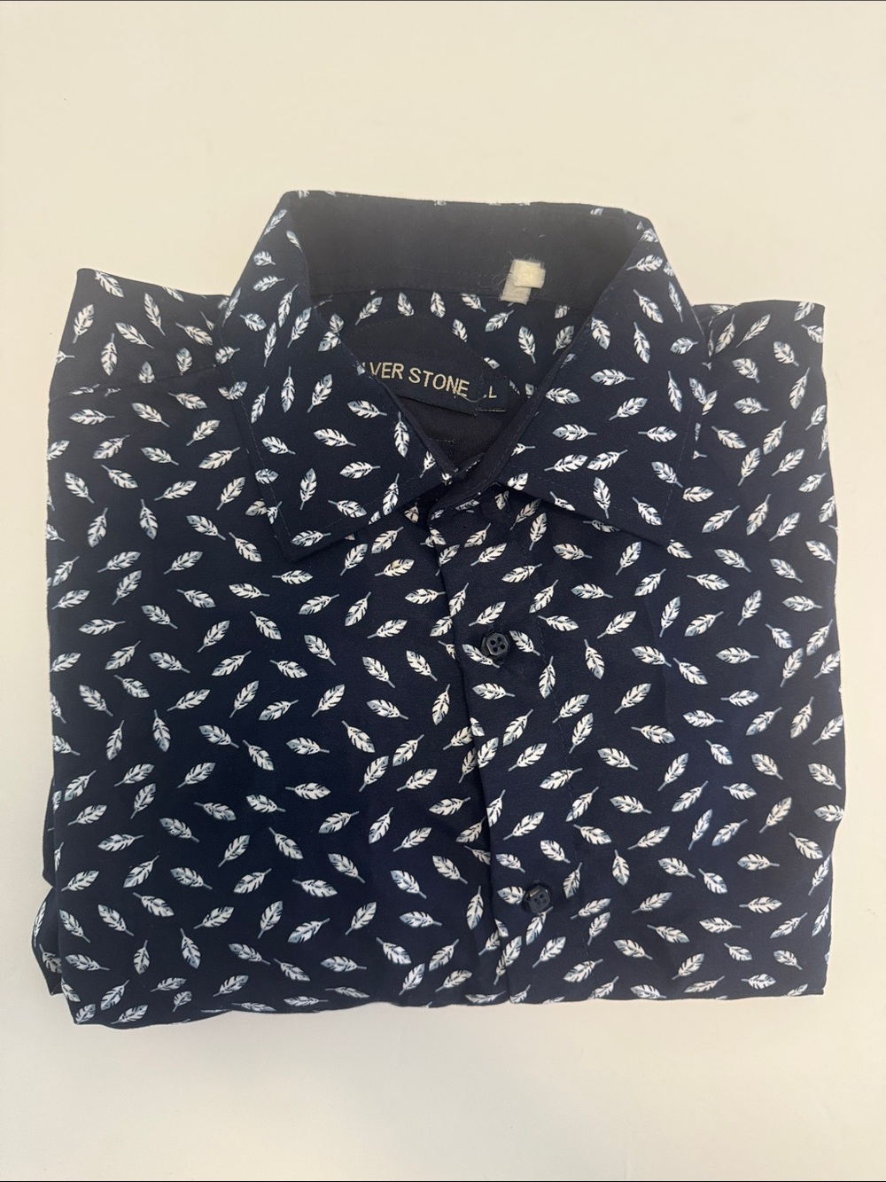Oliver Stone Navy Feather-Print Button-Down Shirt
